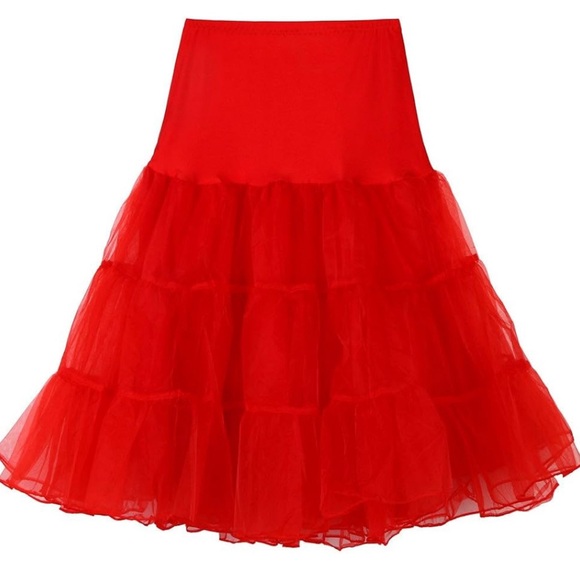 Women’s 3 Layered Tutu Skirt / High Waist Cocktail Petticoat Hoop Skirt (Red) - Picture 2 of 11